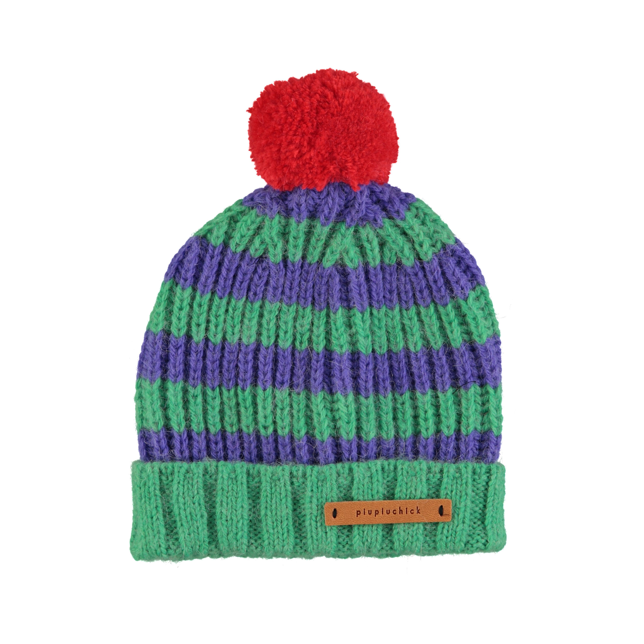 Gorro con pompón rayas verde&morado Piupiuchick