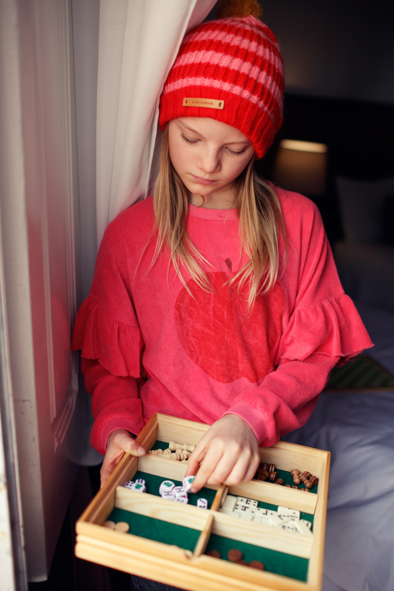 Gorro con pompón rayas rojo&rosa Piupiuchick